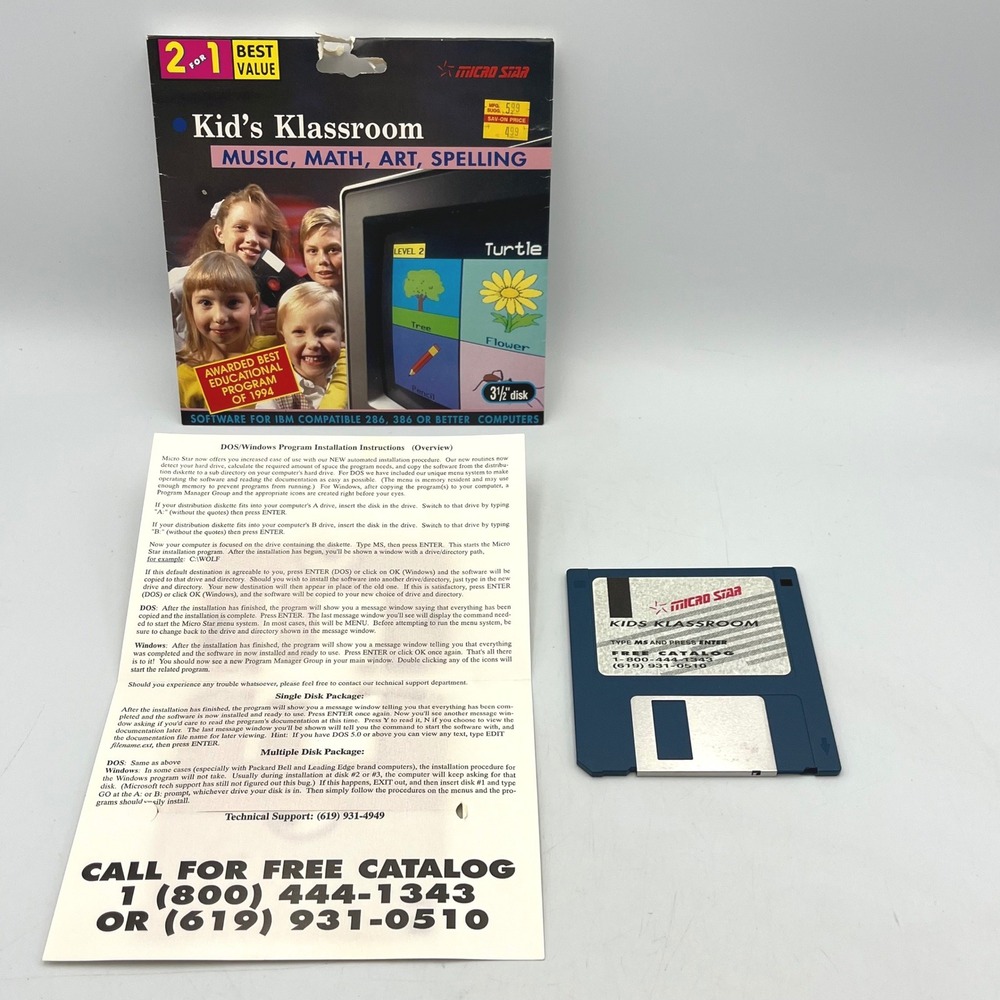 Micro Star Kid's Klassroom 3.5 Floppy Disk Vintage Software 1994